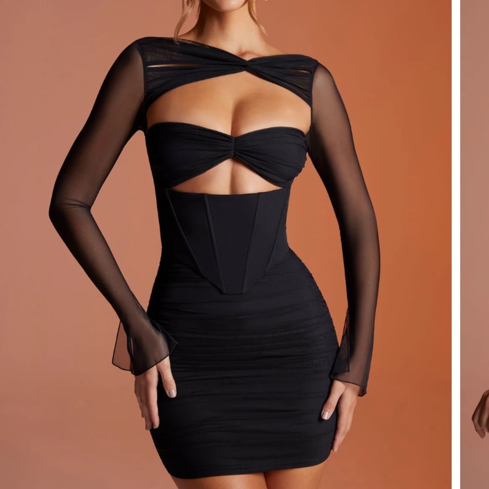 NWOT NIRVANA
Long Sleeved Ruched Mini Dress in Black